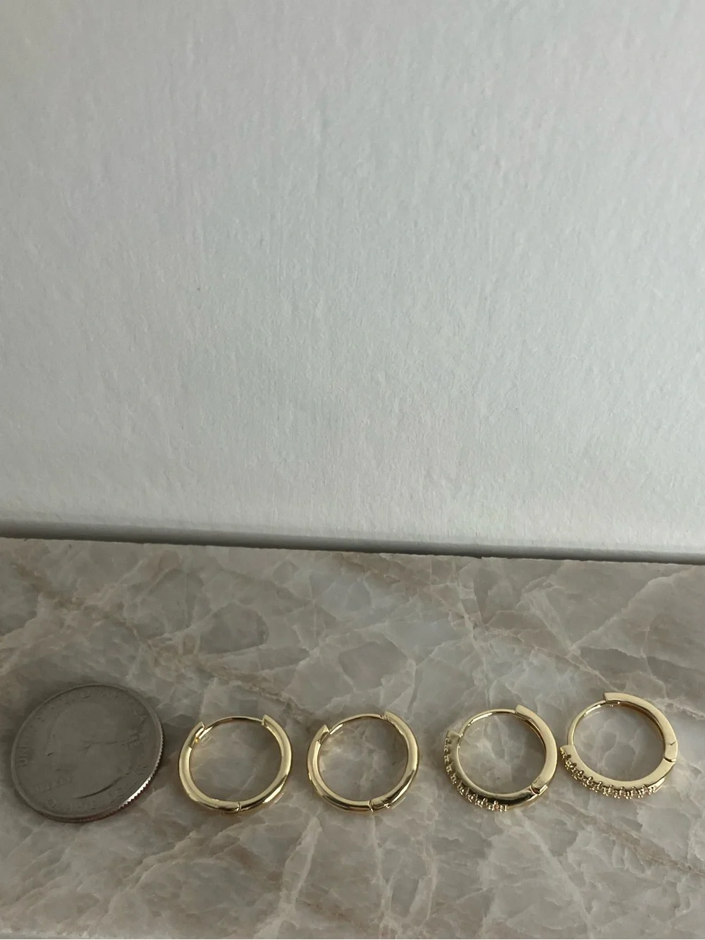 14K Gold Plated Huggie Hoop Earrings Set – 2 Pairs | 14mm CZ Tennis Huggies